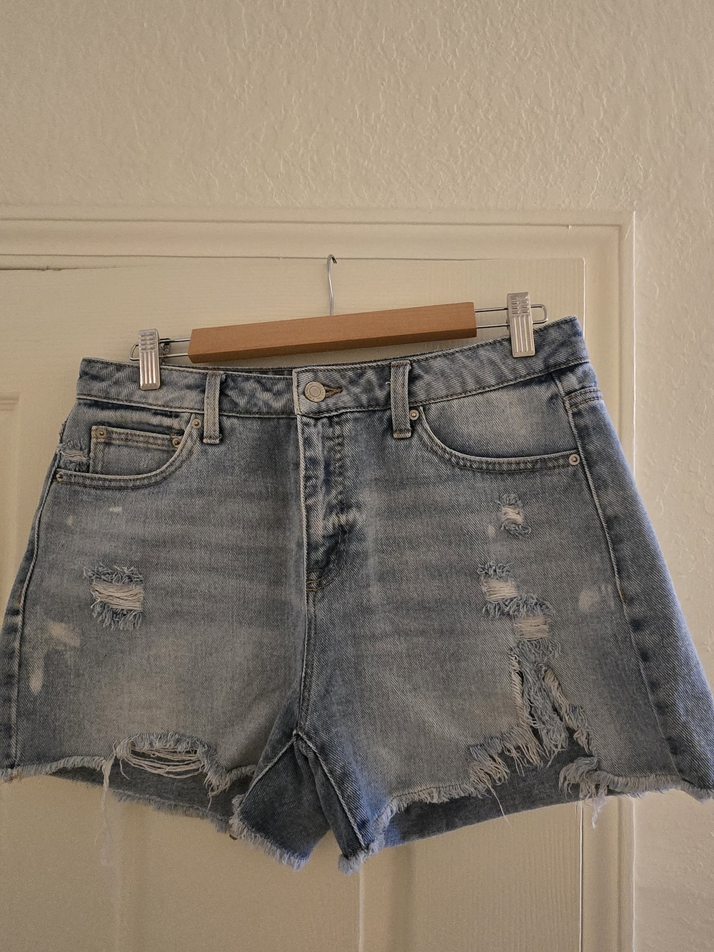 Time and Tru Light Blue Distressed Denim Shorts
